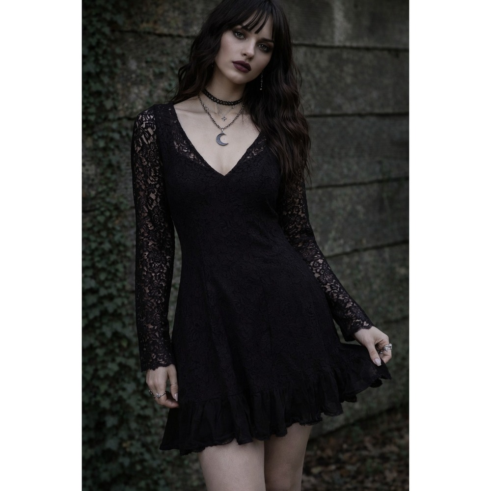 Black Lace Whimsy Goth Dress XL Dark Romantic Cottagecore